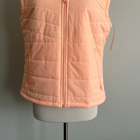 DKNY Sport Puffer Vest Full Zip Peach Belini with Pockets Activewear Medium NWT - Picture 3 of 7